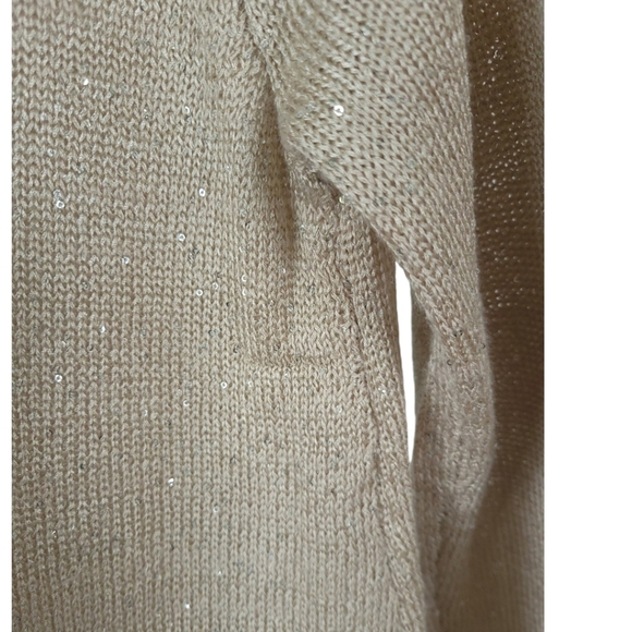 Lulu-B Sz L Asymmetrical Hem Knit Sparkly Summer Sweater Top 3/4 Sleeves Beige - Picture 12 of 12